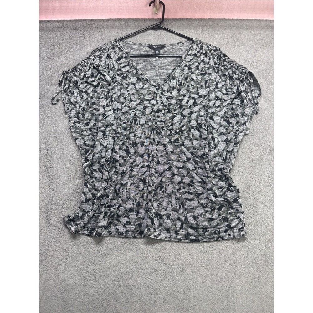 Vera Wang Semi Sheer Top Ladies XL Black /Silver Drawstring Cap Sleeves (1083)